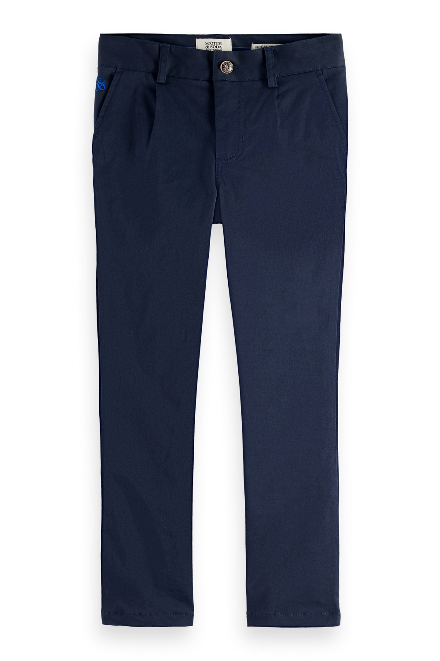 Scotch & Soda Boys Stuart Cotton-blend Regular Slim-fit Chino Pants Sky Size: 6 | Trousers Outlet | kids | Blauw