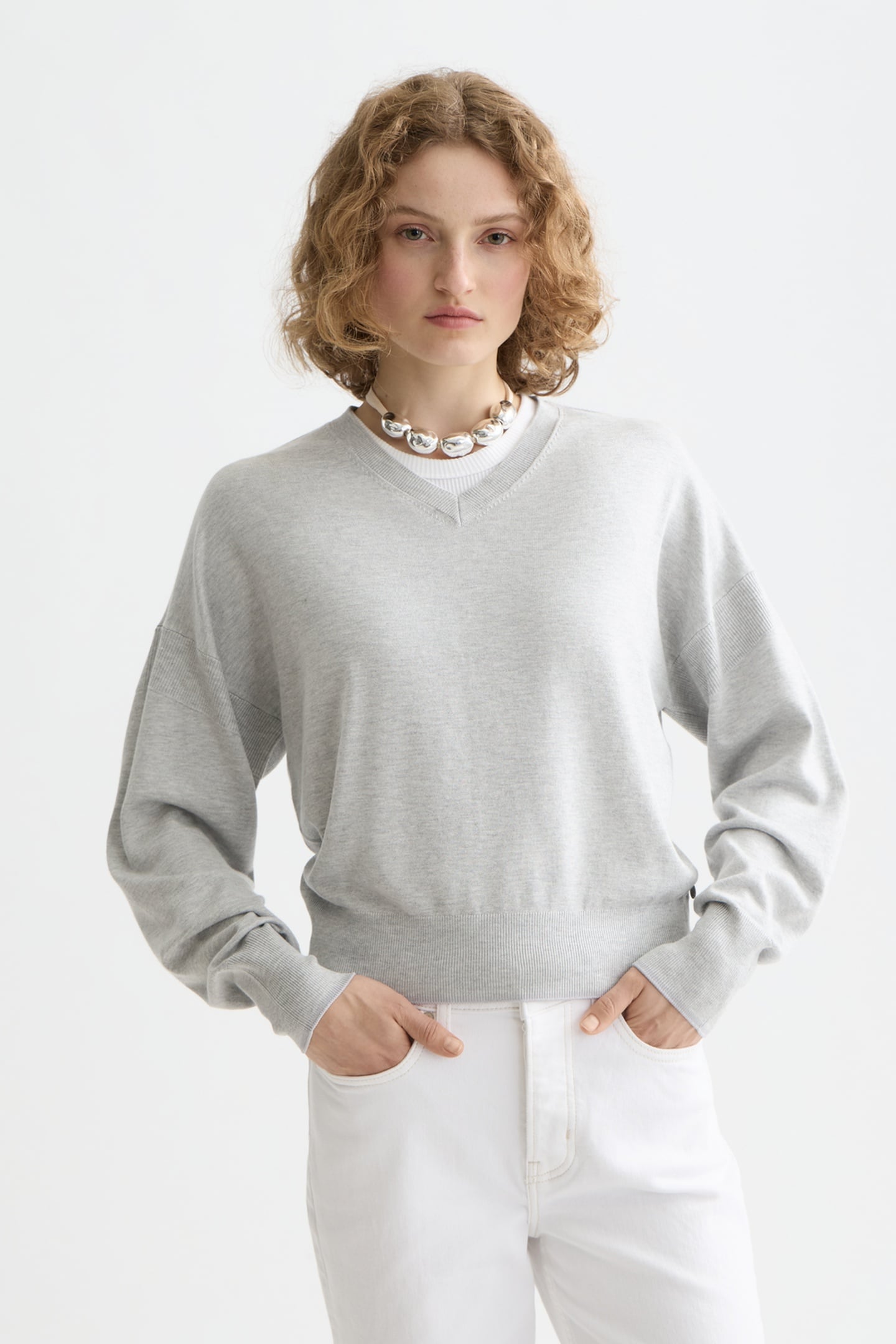 Scotch & Soda Core V-neck Relaxed Pullover Light Pastel Grey Talla: XL | Sudaderas con Capucha Outlet | Mujer | Gris