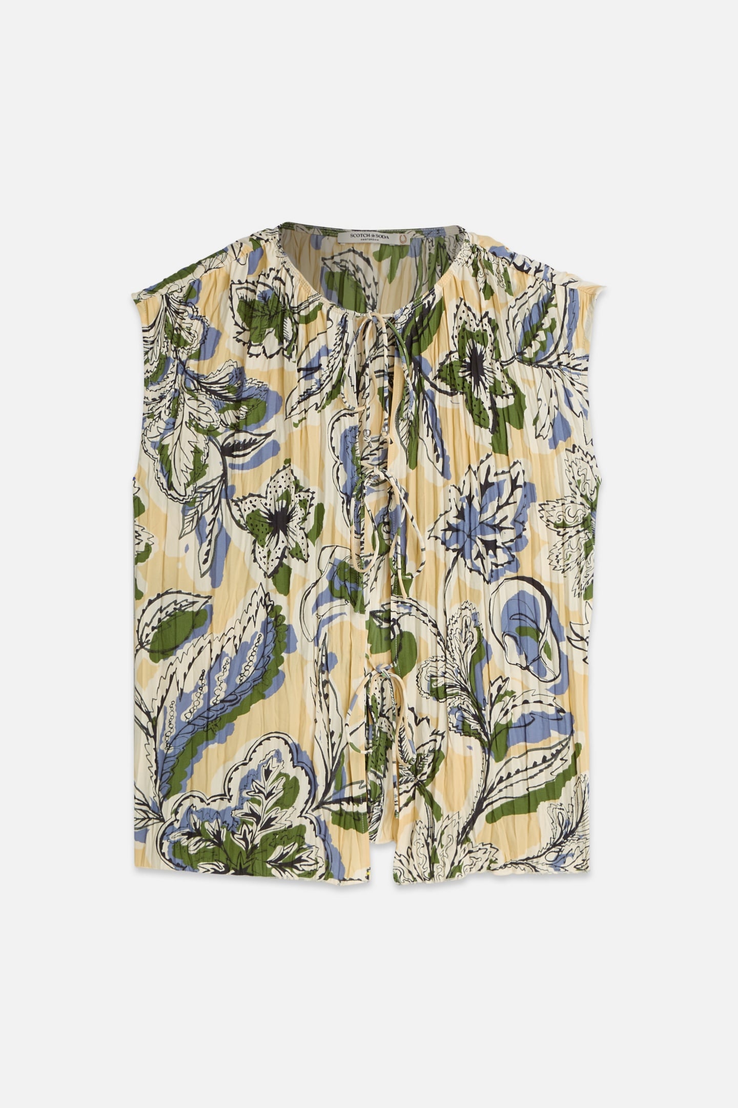 Scotch & Soda Micro Printed Pleat Top With Ties Lucky Bandana Multi Parsni Maat: 40 | Blouses Outlet | Dames | Beige