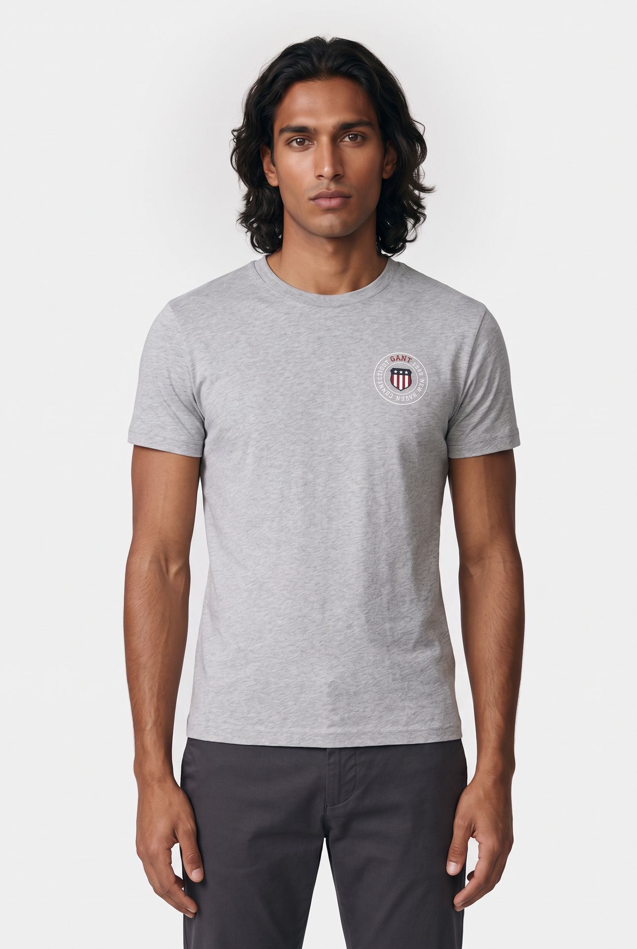 GANT Graphic Ss T-shirt Grey Melange Maat: S | Basic T-Shirts Outlet | Heren | Grijs