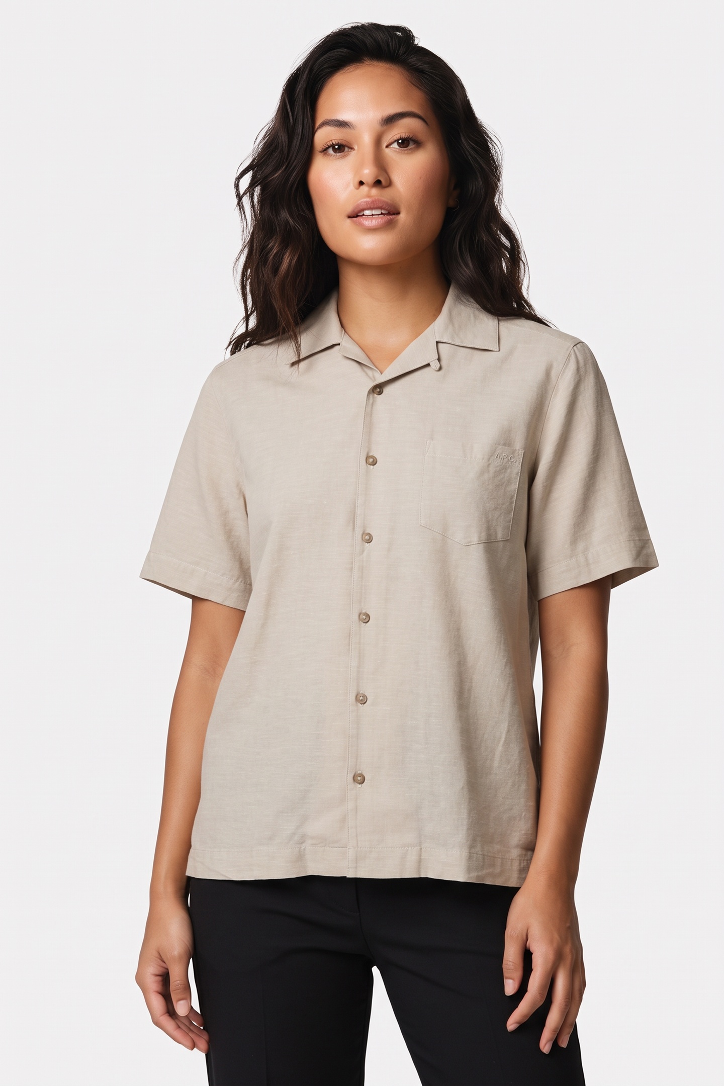 A.P.C. Unisex Shirt Short Sleeve Sage Green Maat: M | Overhemden Outlet | Unisex | Groen