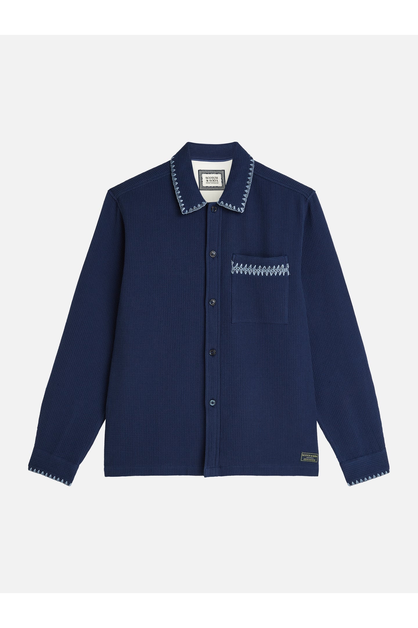 Scotch & Soda Waffle Structure Relaxedfit Shirt Navy Maat: L | Casual Overhemden Outlet | Heren | Blauw