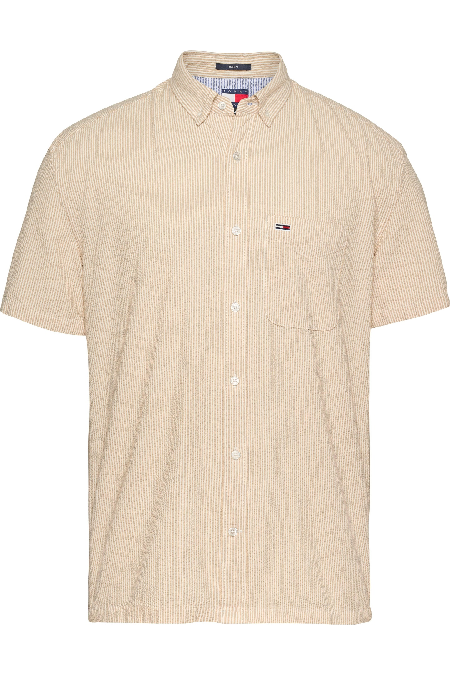 Tommy Hilfiger Tjm Reg Seersucker Shirt Relic Tan Stripes Maat: M | Casual Overhemden Outlet | Heren | Beige