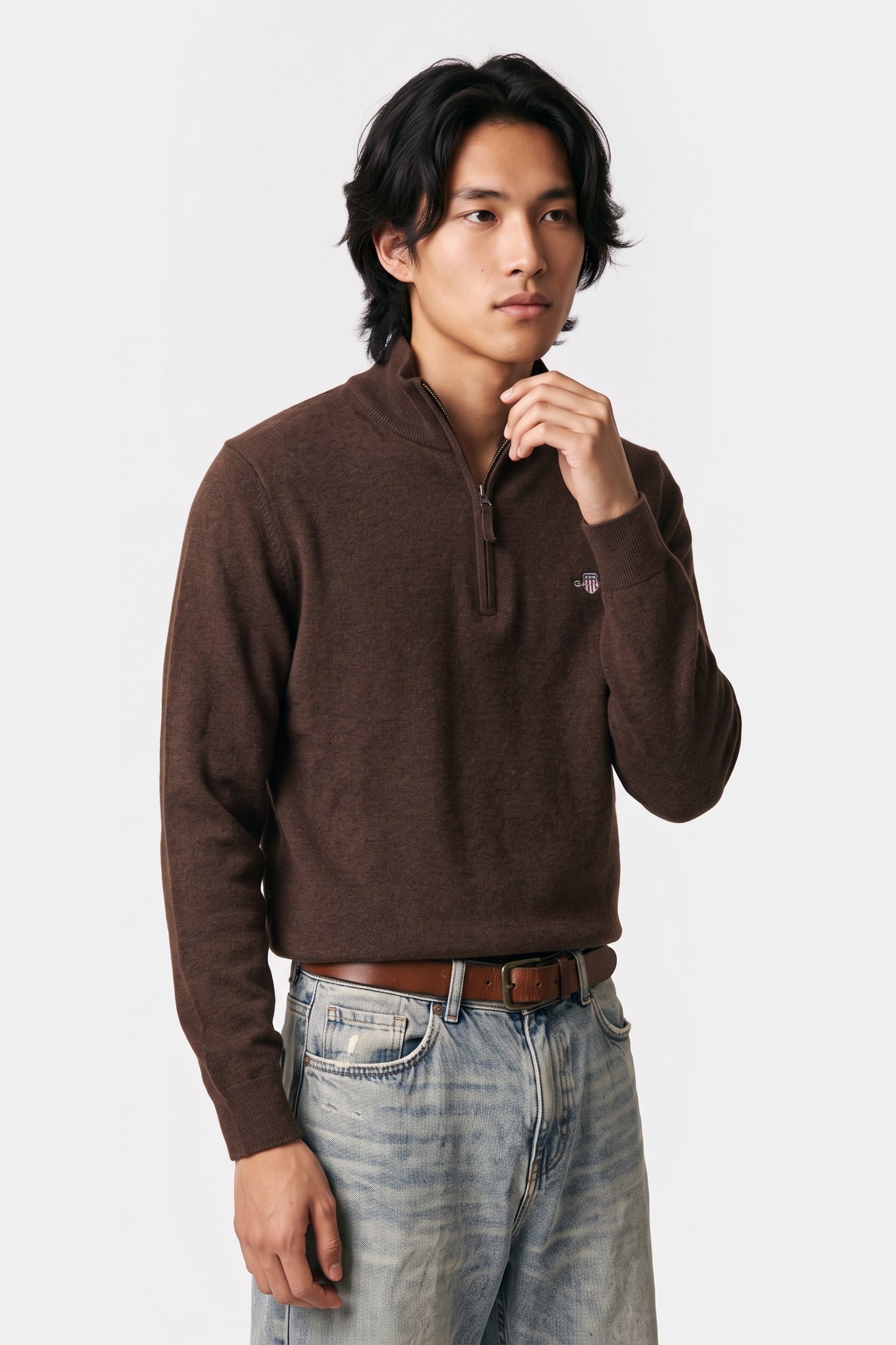 GANT Classic Cotton Half Zip Brown Melange Taglia: M | Maglioni a maglia Outlet | Uomo | Marrone