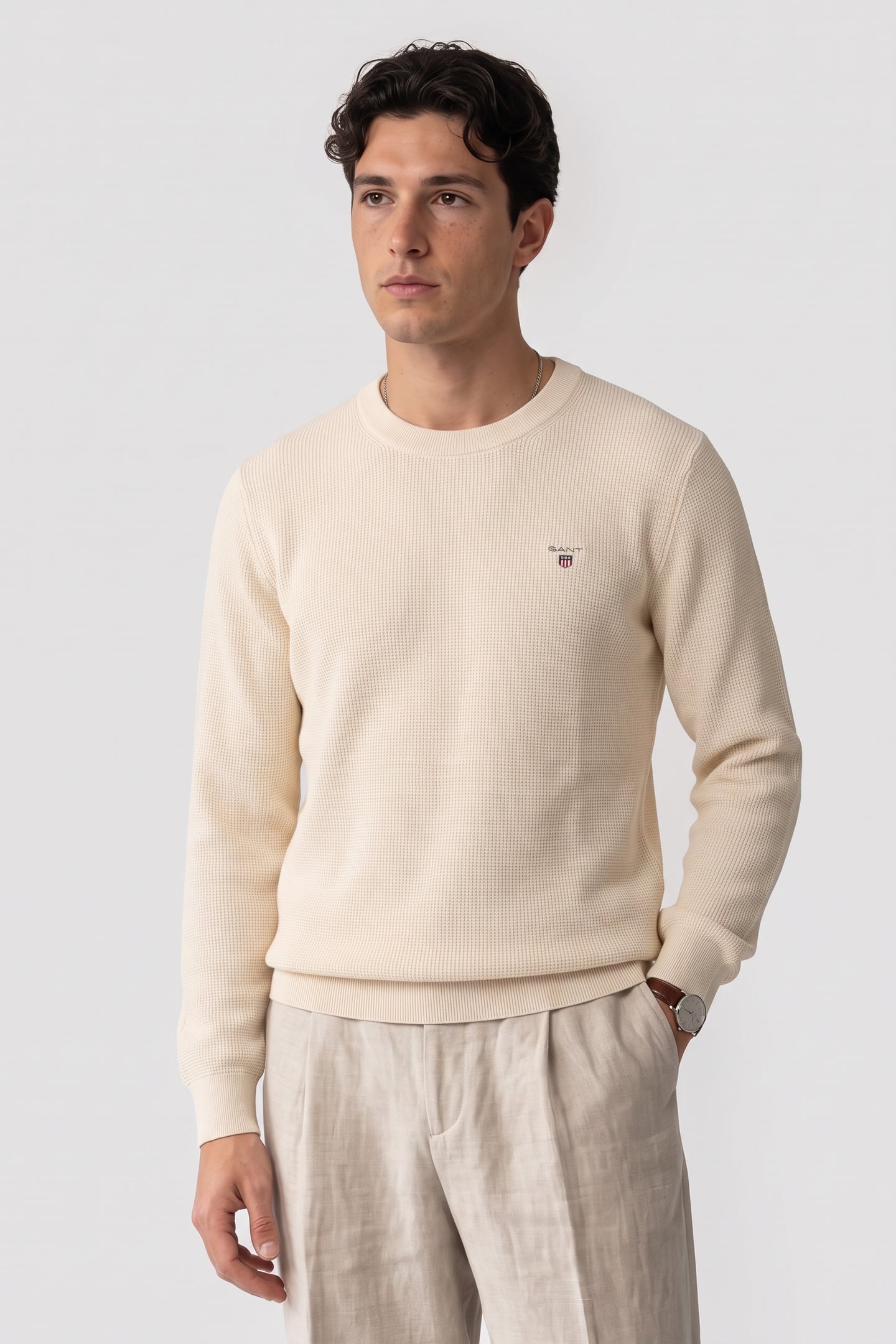 GANT Waffle Knit Sweater Cream Taglia: 3XL | Maglioni a maglia Outlet | Uomo | Bianco