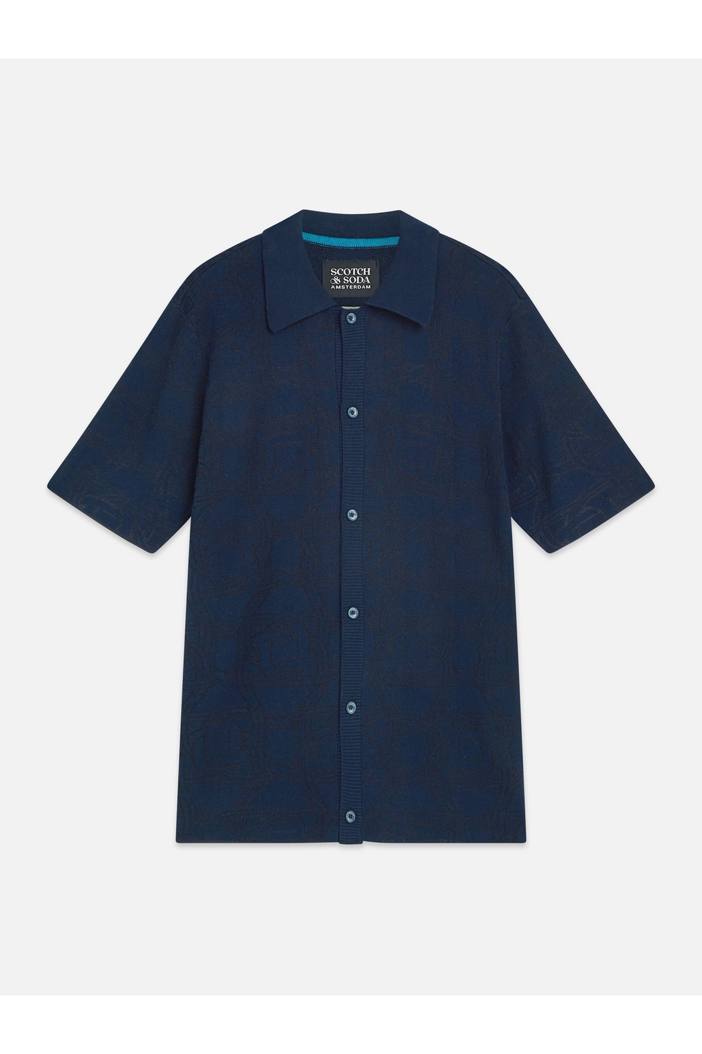 Scotch & Soda Toneontone Knitted Short Sleeve Shirt Navy Maat: S | Casual Overhemden Outlet | Heren | Blauw