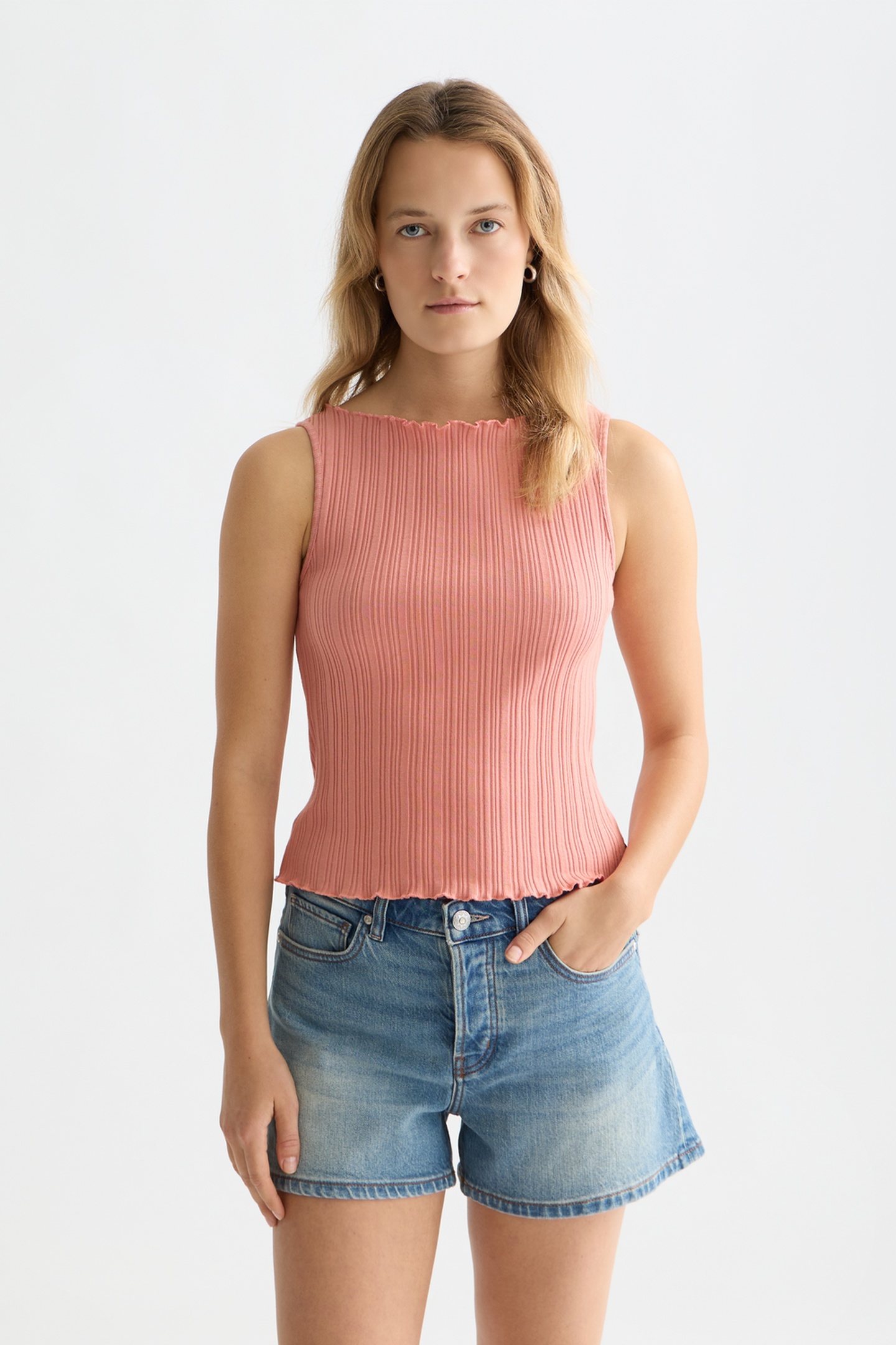Scotch & Soda Structured Rib Tank Canyon Clay Size: L | Tanks &amp; Camis Outlet | Dames | Blauw