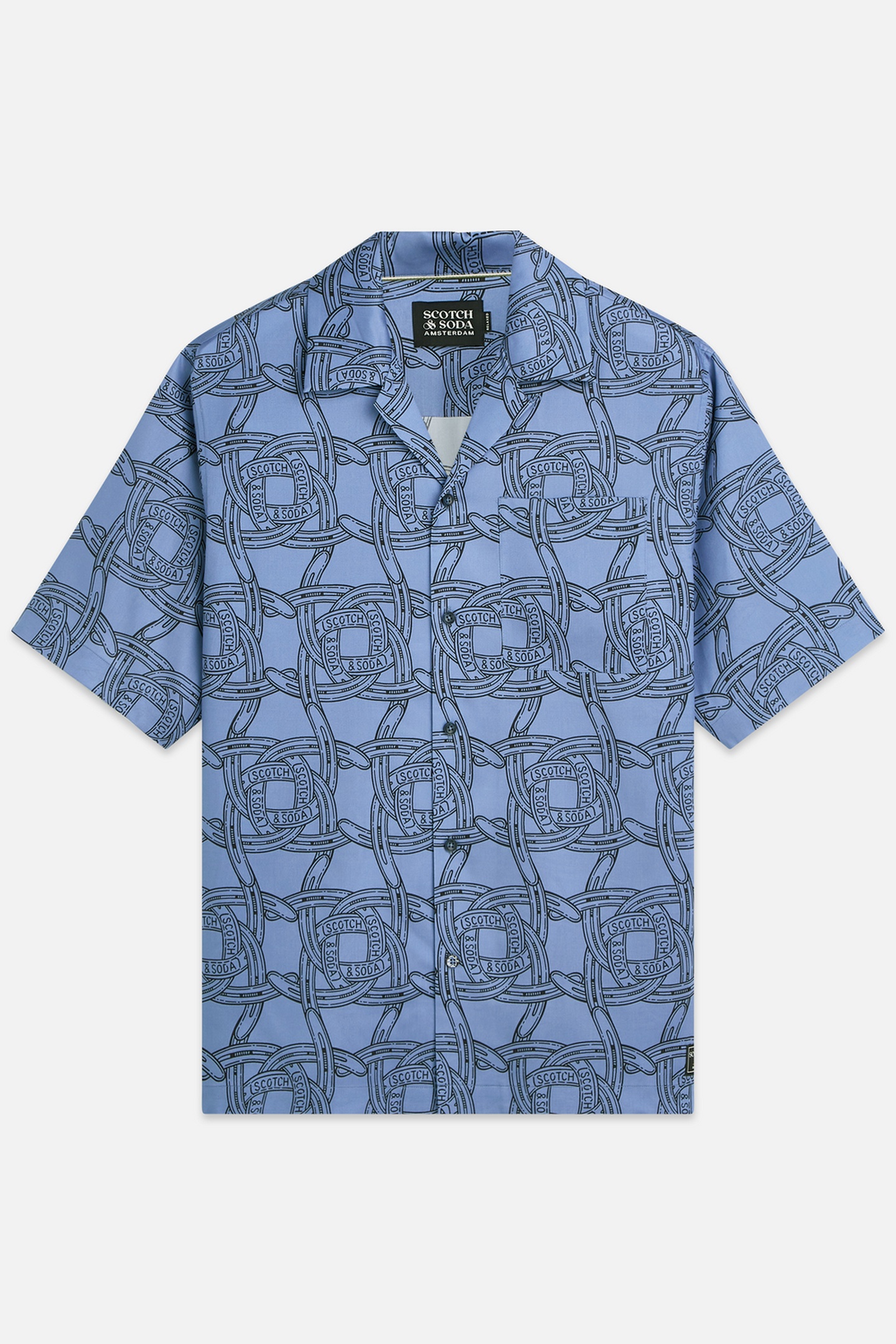 Scotch & Soda Printed Tencel Relaxedfit Shortsleeved Shirt Navy Maat: XL | Casual Overhemden Outlet | Heren | Blauw
