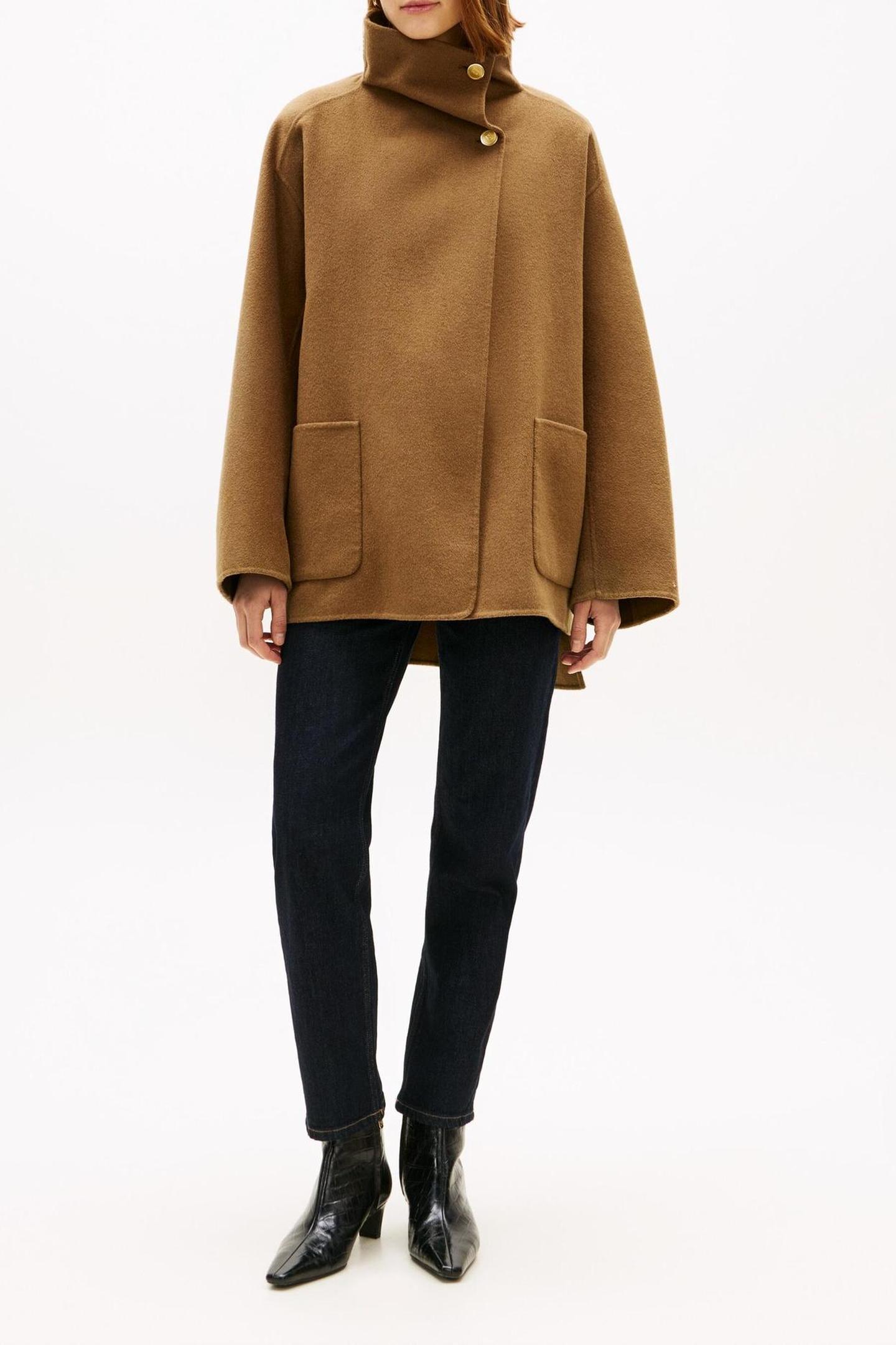 Tommy Hilfiger Df Wool Gb Funnel Neck Nordic Taupe Maat: XS-S | Single-Breasted Mantels Outlet | Dames | Bruin