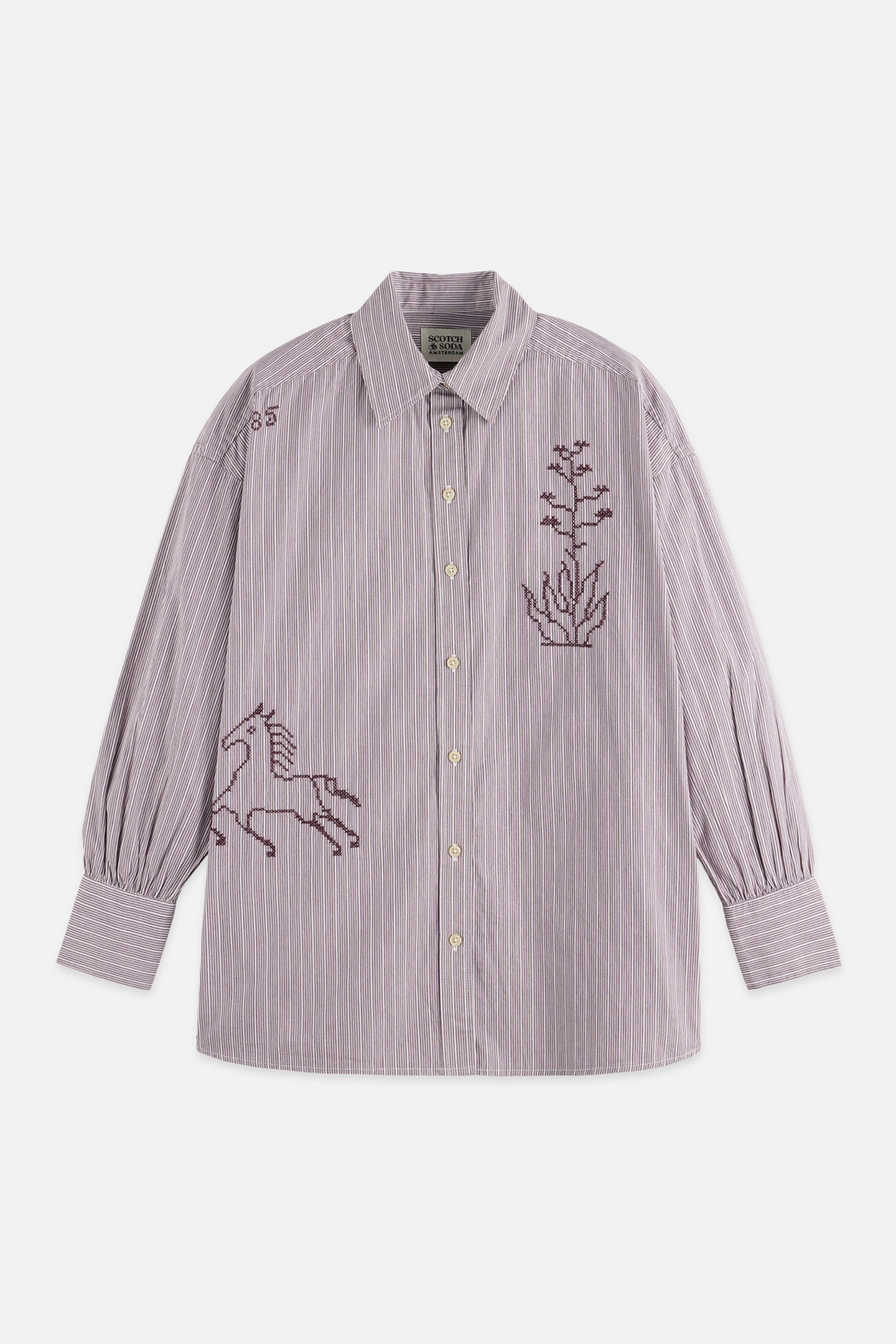 Scotch & Soda Embroidery Girlfriend Shirt Fig Stripe Taglia: 36 | Maglie a manica lunga Outlet | Donna