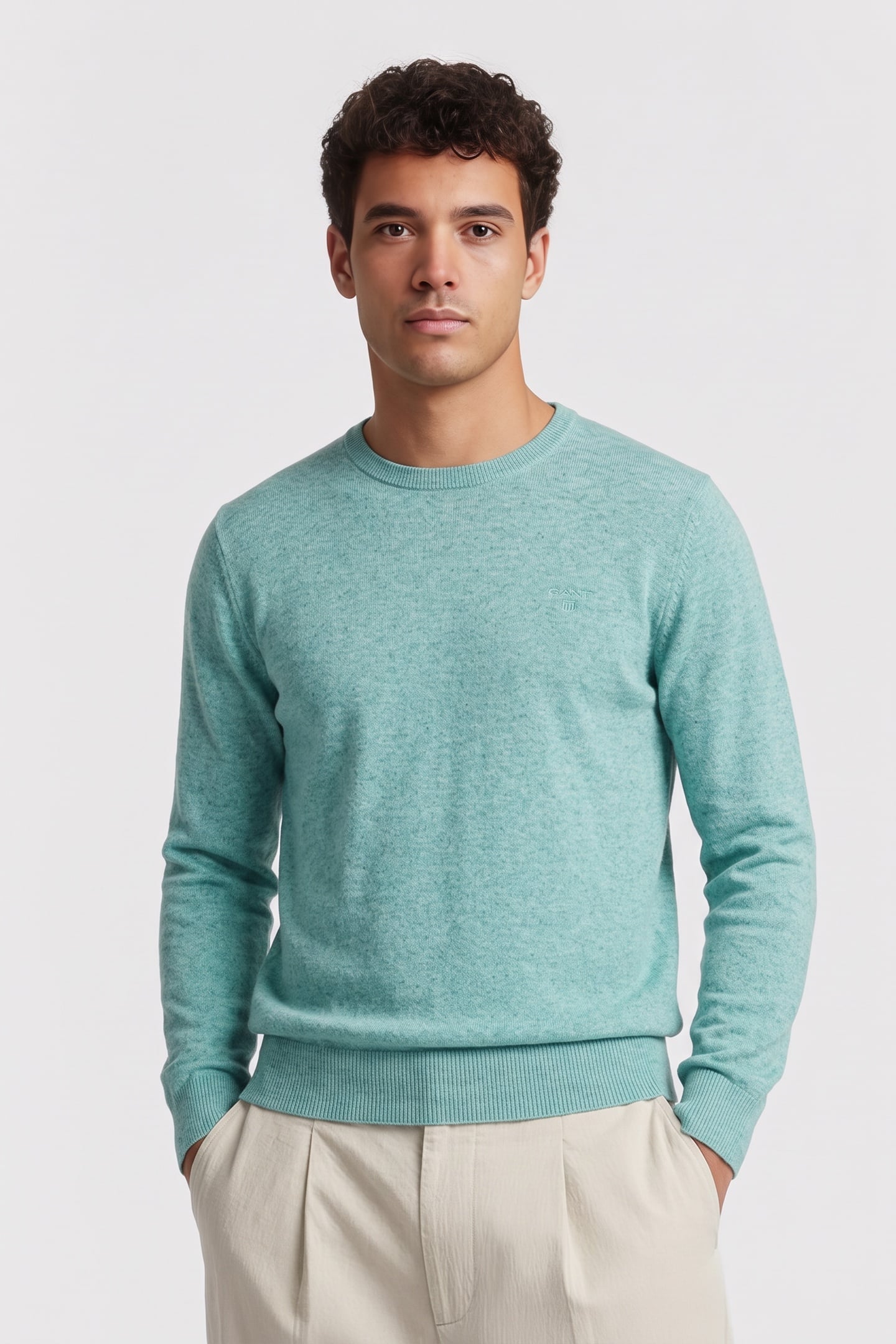 GANT Slub Cotton Linen C-neck Ocean Green Melange Taglia: S | Maglioni a maglia Outlet | Uomo | Bianco