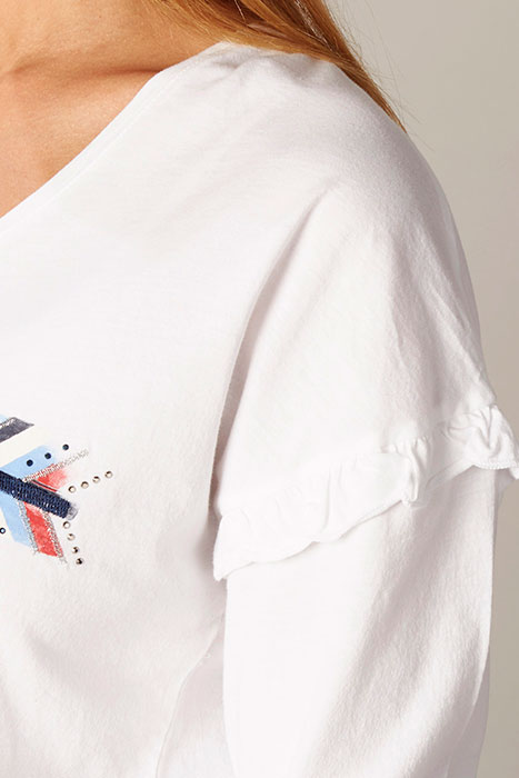 V-NECK TEE LS + DECO WHITE B079 5