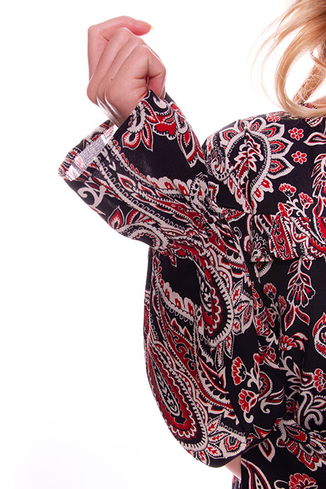 VANESSA PAISLEY MINI RUFFLE DRESS BLACK 3