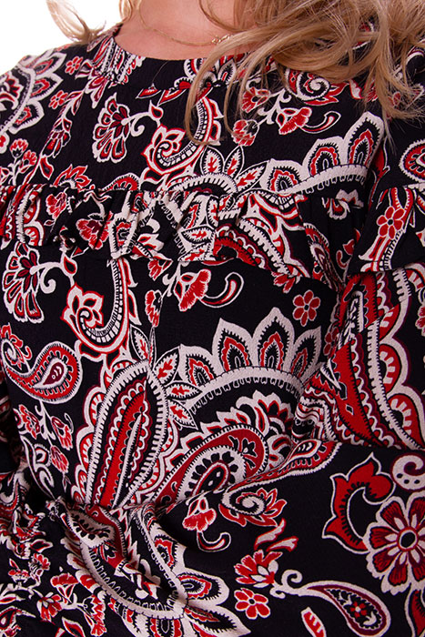 VANESSA PAISLEY MINI RUFFLE DRESS BLACK 4