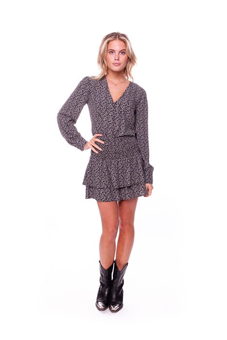 ELIN DITZY FLORAL V-NECK BUTTON BLOUSE WOMEN BLACK/WHITE 1