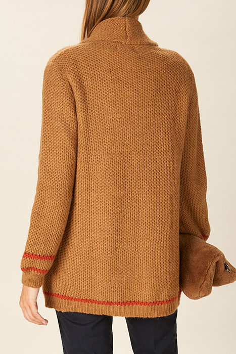 SHAWL NECK CARDI STRIPE LS BROWN 3