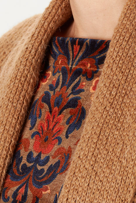 SHAWL NECK CARDI STRIPE LS BROWN 6