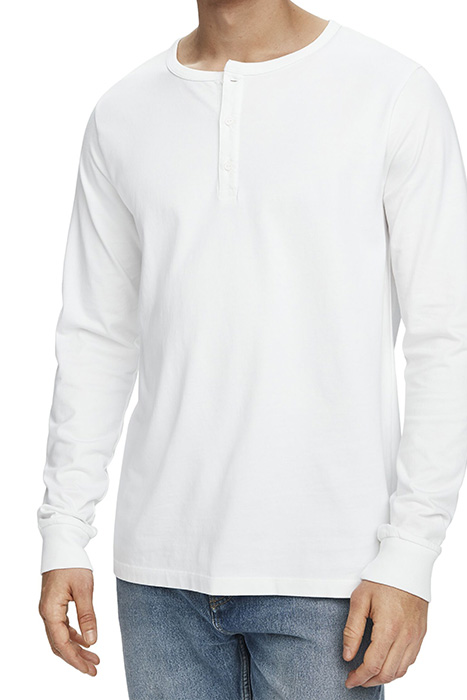 LONGSLEEVE JERSEY GRANDDAD TEE WITH WOVEN PLACKET WHITE 2
