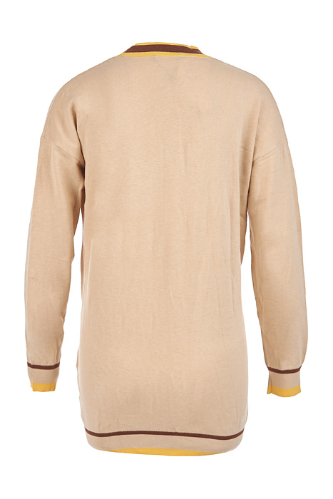 LONG CARDIGAN LS TRICOLOR STR BEIGE 3
