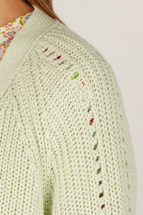 LOOSE V-NECK AJOUR CARDI LS GREEN 3