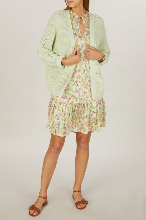 LOOSE V-NECK AJOUR CARDI LS GREEN 2