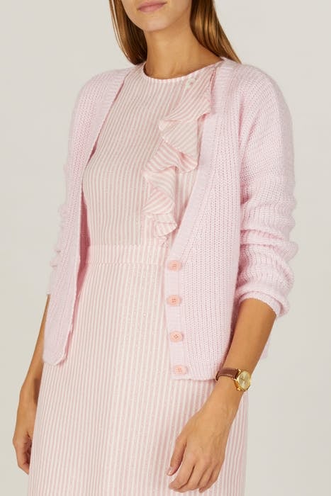LOOSE V-NECK AJOUR CARDI LS PINK 2