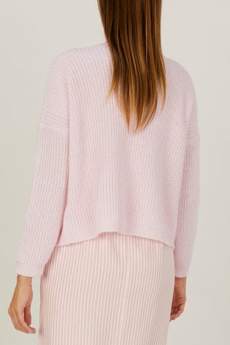 LOOSE V-NECK AJOUR CARDI LS PINK 3