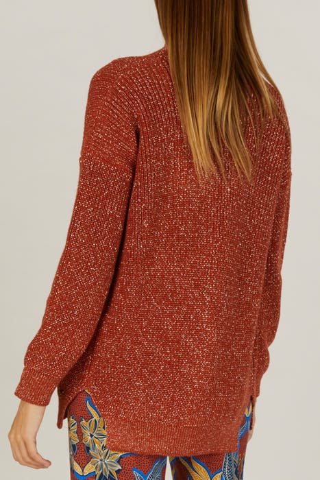 V-NECK LUREX CARDI LS BROWN 6