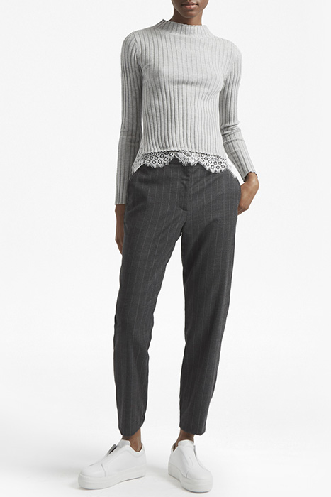 NICOLA KNITS LACE HIGH NECK JUMPER LGHT GRY MEL/WINTWHT 3