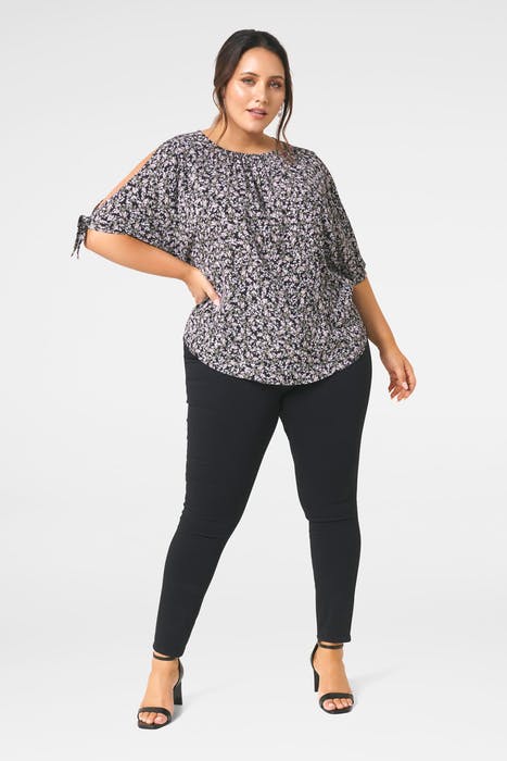 JENNY COLD SHOULDER CURVE TOP JUNIPER DITSY 4