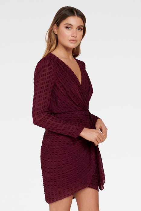 HARPER DOBBY DRAPE MINI DRESS SHIRAZ 5