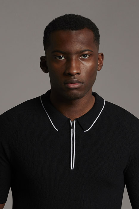 BLACK EAGLE TEXTURE KNIT POLO JET BLACK 4