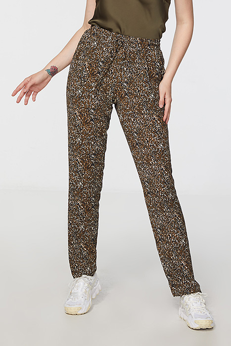 MICRO CAMOUFLAGE-PRINT CRÊPE STRAIGHT TROUSERS KHAKI 1
