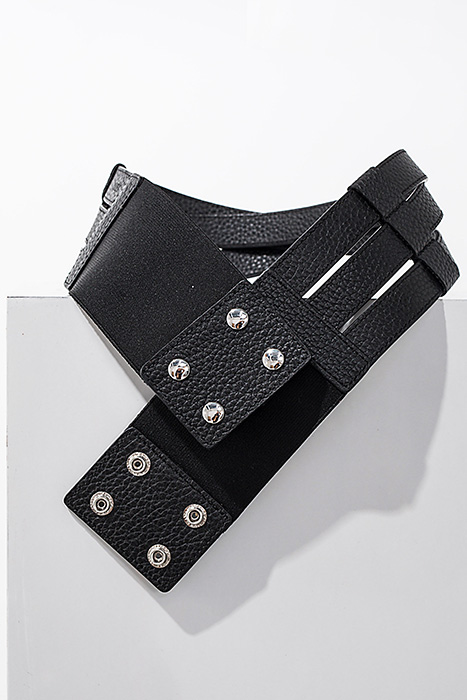 BLACK MIXED-FABRIC WIDE LEATHER BELT BLACK 3