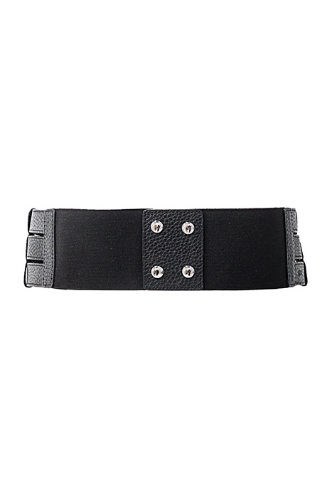 BLACK MIXED-FABRIC WIDE LEATHER BELT BLACK 2
