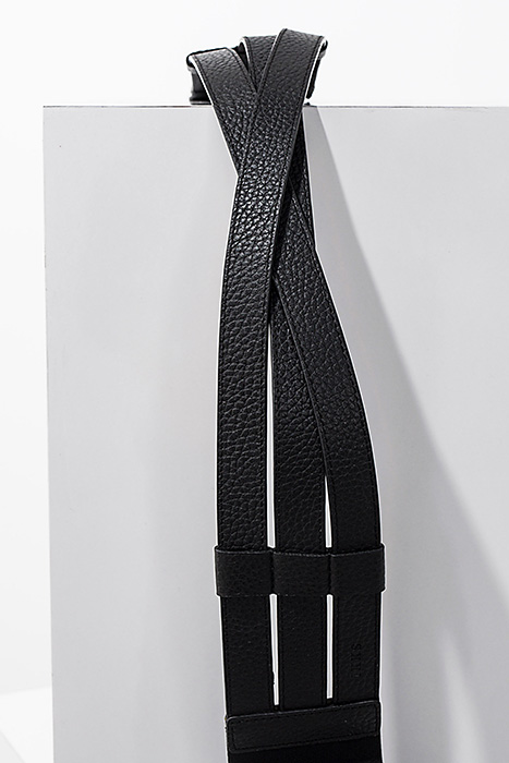 BLACK MIXED-FABRIC WIDE LEATHER BELT BLACK 4