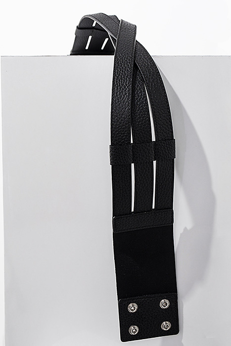 BLACK MIXED-FABRIC WIDE LEATHER BELT BLACK 5