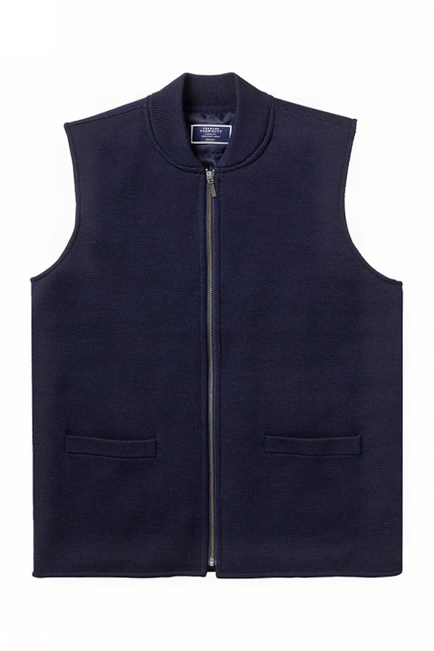 Charles Tyrwhitt Navy Merino Zip Through Gilet Bomber Maat: XL | Bodywarmers Outlet | Heren | Blauw