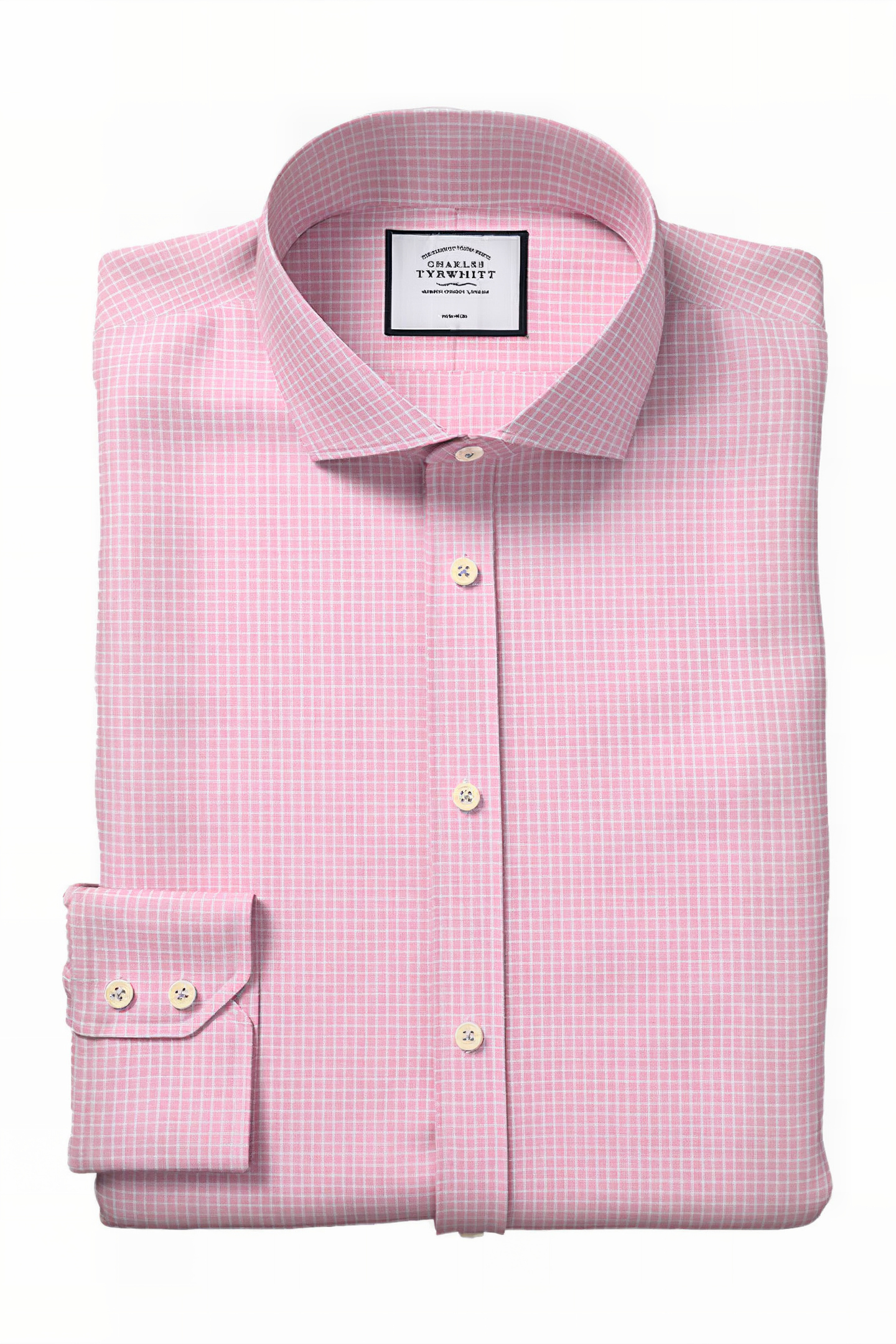Charles Tyrwhitt Sf Pink Cutaway Collar Non-iron Cotton Stretch Check Shirt Maat: 16.5"-36"-Sing | Casual Overhemden Outlet | Heren | Roze
