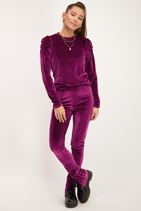 PAARSE VELVET TOP MET POFMOUWEN PURPLE PURPLE 3