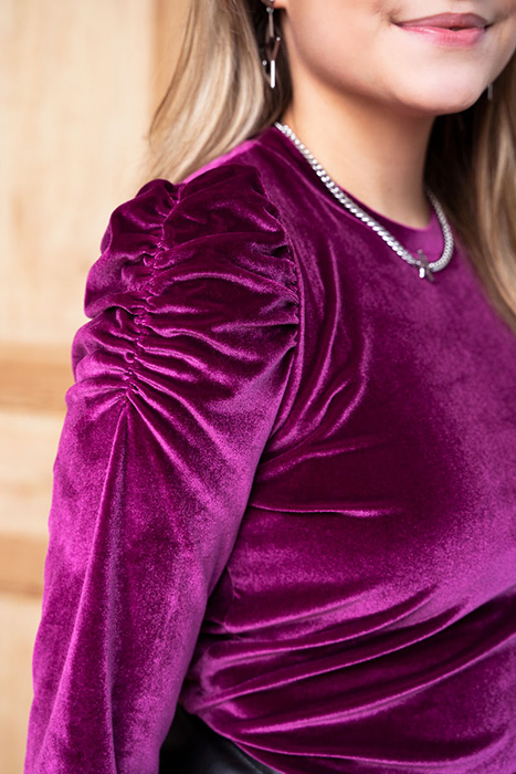 PAARSE VELVET TOP MET POFMOUWEN PURPLE PURPLE 6