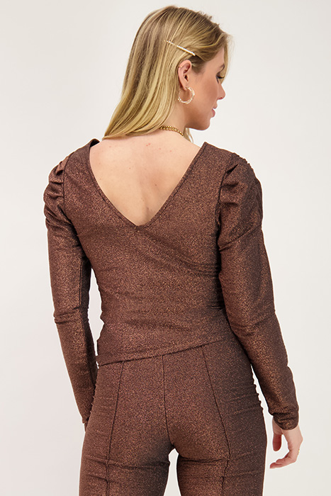 BRUINE GLITTER TOP MET LAAG UITGESNEDEN RUG BRONZE BRONZE 3