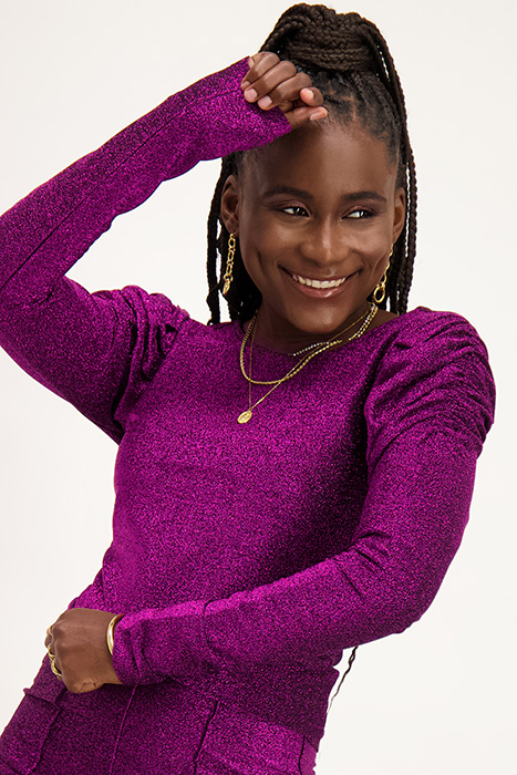 ROZE GLITTER TOP MET LAAG UITGESNEDEN RUG PINK PINK 2