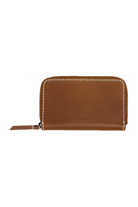 Recycled leather zip coin wallet tabacco