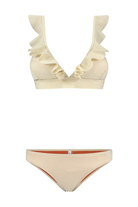 LADIES GLITTER BOBBY RUFFLE TRIANGLE BIKINI WHITE 1