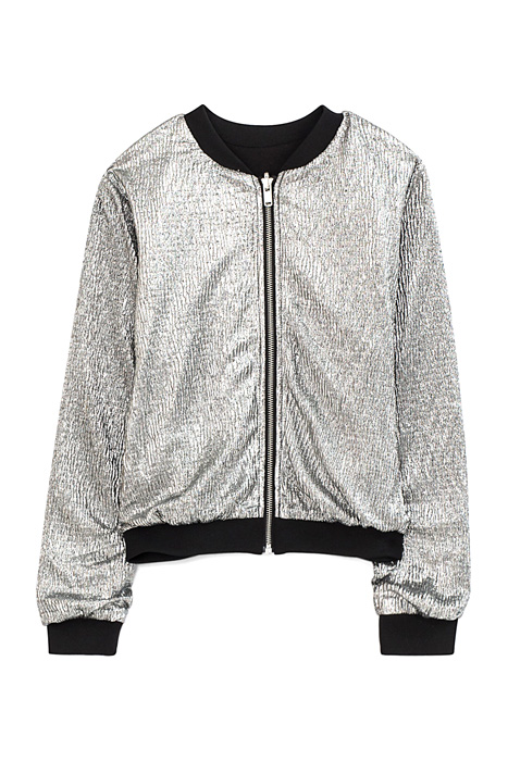 Silver and black reversible bomber cardigan silver