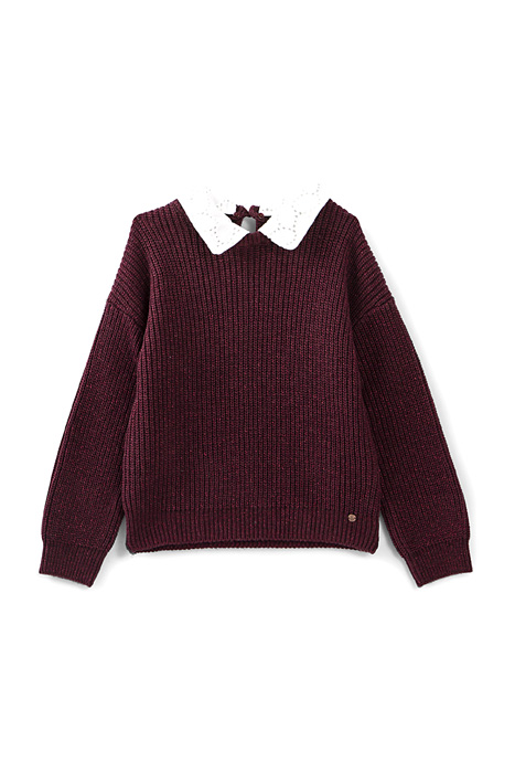 Plum knit sweater with removable collar plum