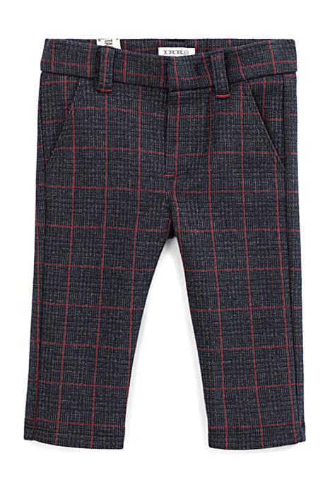 Red check navy knit trousers navy