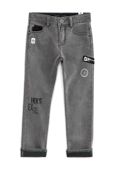 Light grey print and patch slim jeans light grey