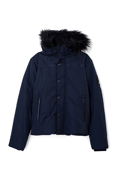 Dark navy quilted mixed fabric padded jacket...